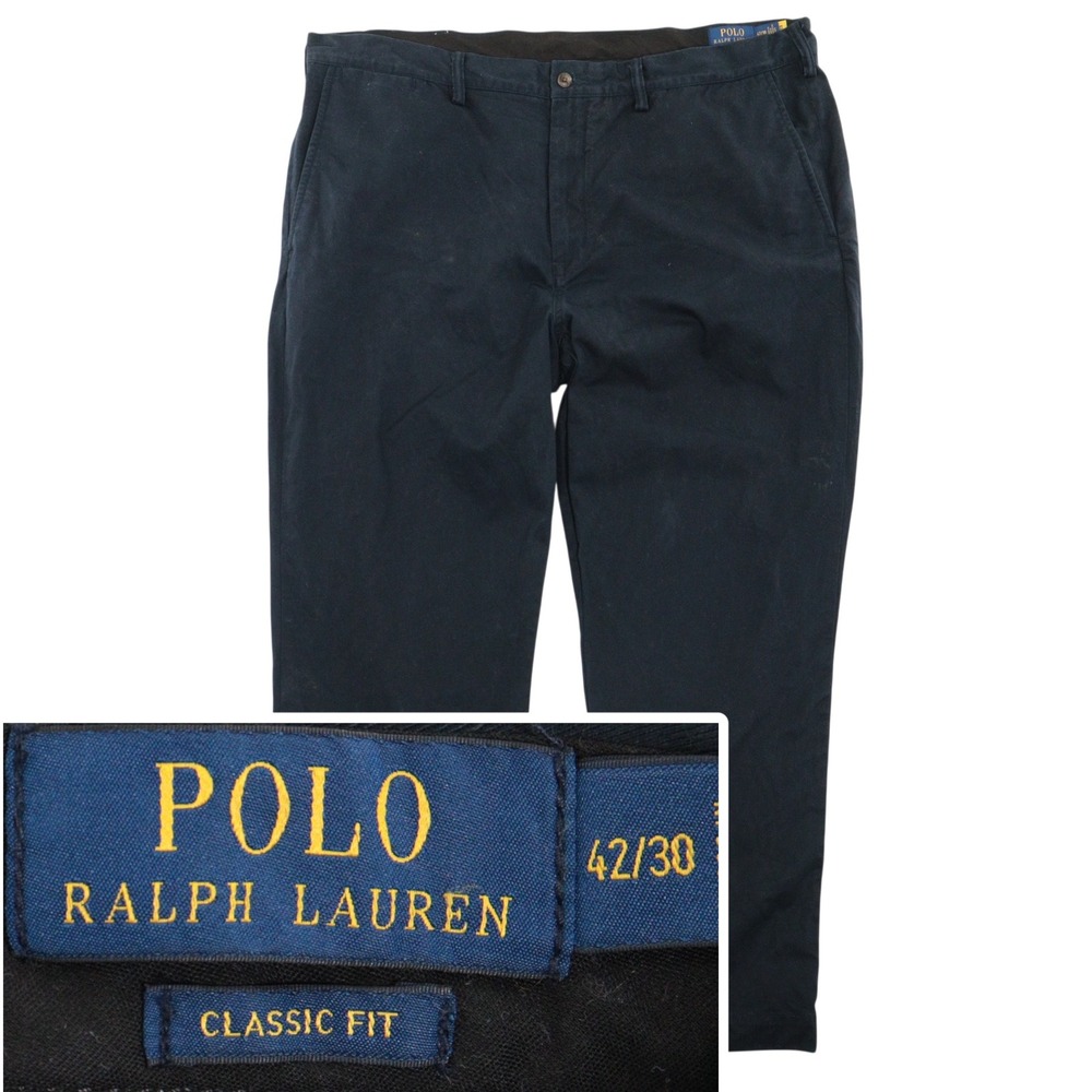 Polo Ralph Lauren Chino Pants Classic Cotton Twill Navy Blue Cotton Men 42x30